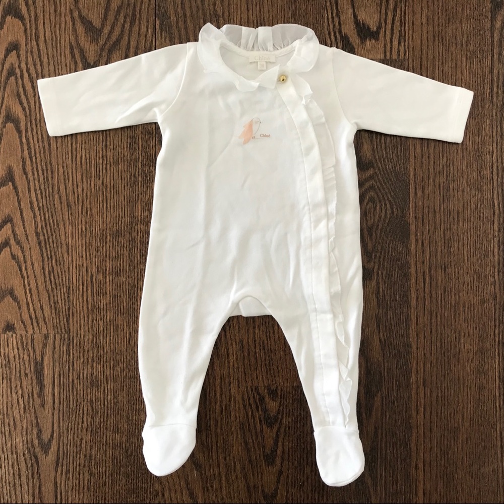 Chloe Baby Girl White Cotton Babygrow Footie
